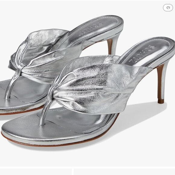 Schutz Willow Silver Metallic Leather Thong Sandals - Picture 1 of 6